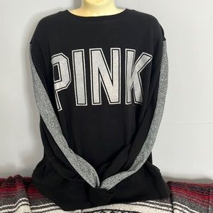 PINK black sweat shirt sparkle PINK and stripes on sleeves